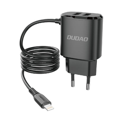 DUDAO 2x USB network charger with built-in cable for iPhone Lightning 12W black