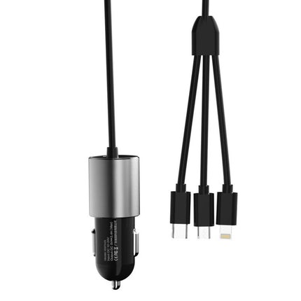 DUDAO 3in1 USB car charger + built-in Lightning USB-C micro USB cable, black – image 10