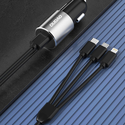 DUDAO 3in1 USB car charger + built-in Lightning USB-C micro USB cable, black – image 3