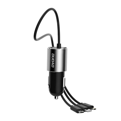 DUDAO 3in1 USB car charger + built-in Lightning USB-C micro USB cable, black – image 7