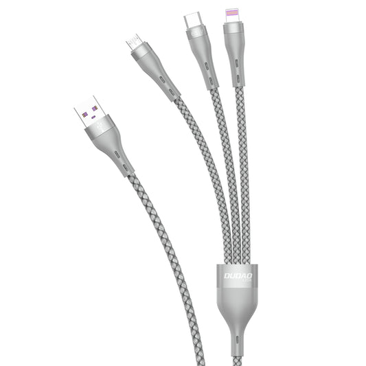 DUDAO 3in1 cable USB - Lightning microUSB USB-C 65W 1.2m gray