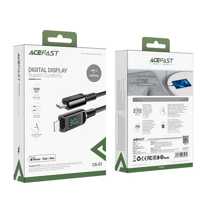 ACEFAST Braided cable with LED screen for iPhone MFI USB-C - Lightning 1.2m 30W 3A black – image 5