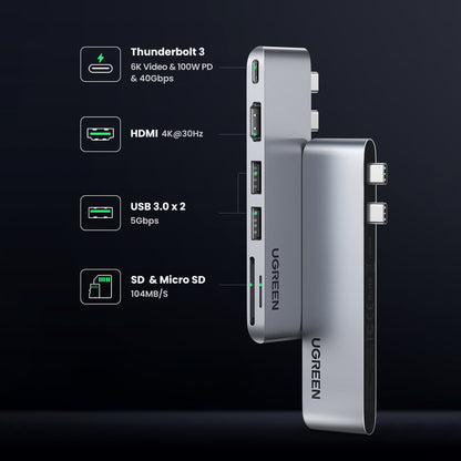 UGREEN Port splitter HUB MacBook Air Pro 2x USB-C HDMI 2x USB 3.0 SD TF PD gray – image 6