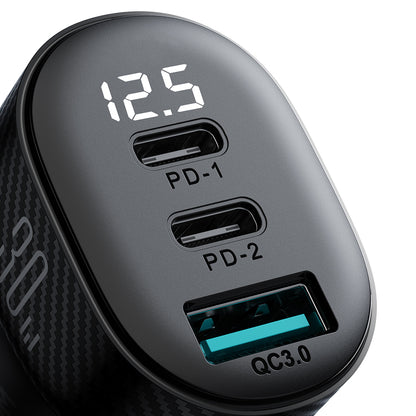JOYROOM Car charger with display 2x USB-C USB-A 30W black – image 3