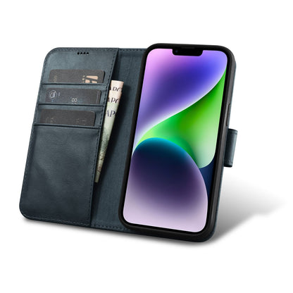 ICARER 2in1 Leather Flip Cover iPhone 14 Plus Anti-RFID Oil Wax Wallet Case Blue