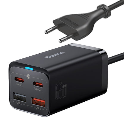 BASEUS GaN3 Pro fast charger 2x USB-C / 2x USB 65W PD QC + USB-C cable 1m black