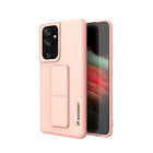 WOZINSKY Silicone Case with Stand for Samsung Galaxy S21 Ultra 5G Kickstand Case Pink