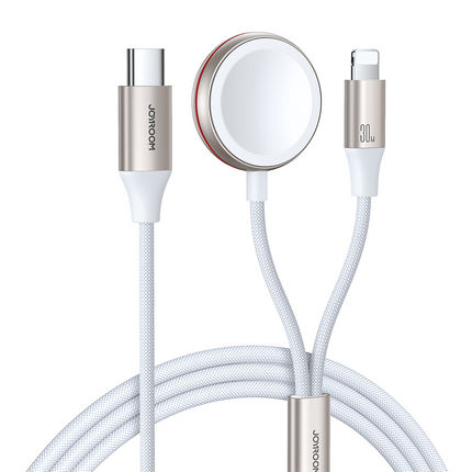 JOYROOM 2in1 Lightning cable for iPhone and inductive charger for Apple Watch USB-C 1.5m white