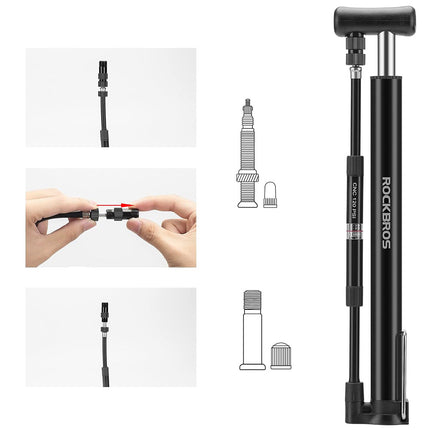 ROCKBROS 8 bar floor bicycle and ball pump with frame holder - black – image 2