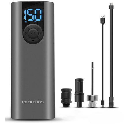 ROCKBROS Electric bicycle pump motor auto ball 10 bar with LED display + USB-C cable, black