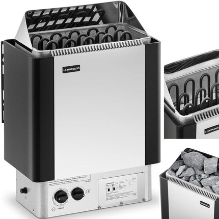 UNIPRODO Electric sauna stove with integrated control 8-12 m3 to 110C 400 V 8 kW silver and black
