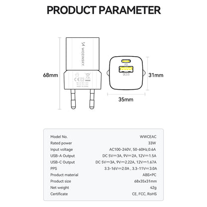 WOZINSKY GaN QC3.0 USB-A USB-C PD 33W wall charger, white – image 6