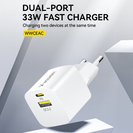 WOZINSKY GaN QC3.0 USB-A USB-C PD 33W wall charger, white – image 7