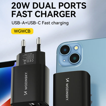 WOZINSKY 20W USB-A USB-C 100-240V wall charger, black – image 6