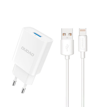 DUDAO USB-A 2.1A 10W wall charger with cable for iPhone USB-A - Lightning white