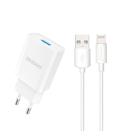 DUDAO USB-A 2.1A 10W wall charger with cable for iPhone USB-A - Lightning white