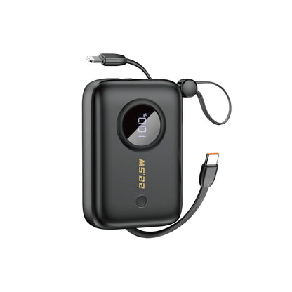 DUDAO Powerbank 10000mAh with USB-C / Lightning cables, black