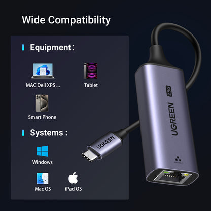 UGREEN Adapter Ethernet USB-C - RJ45 2.5G network card, gray – image 10