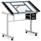 FROMMSTARCK Desk, mobile glass drawing table with drawers for drawing and sketching, 104x60 cm
