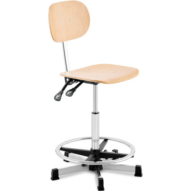 Workshop chair with footrest with plywood CHROM up to 120 kg 550-800 mm