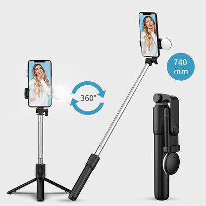 HURTEL Telescopic selfie stick with remote control + LED light, tripod stand for phone 0.71 m - black – image 7