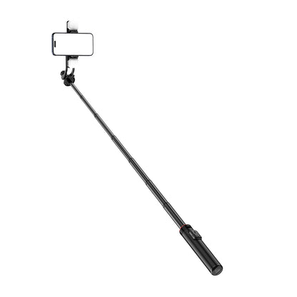 HURTEL Telescopic selfie stick with remote control + 2x LED light tripod stand for phone 1.3m aluminum - black – image 3