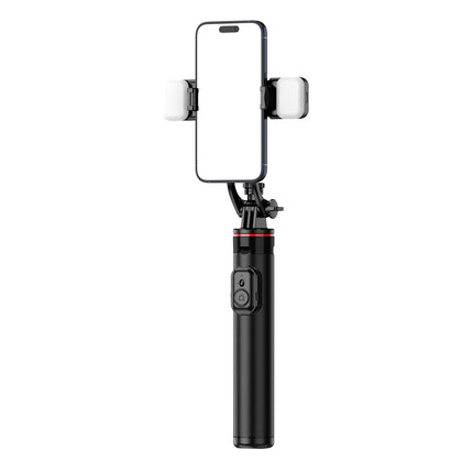 HURTEL Telescopic selfie stick with remote control + 2x LED light tripod stand for phone 1.3m aluminum - black – image 8