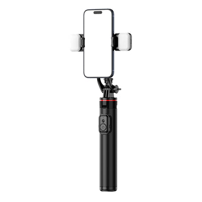 HURTEL Telescopic selfie stick with remote control + 2x LED light tripod stand for phone 1.3m aluminum - black – image 8