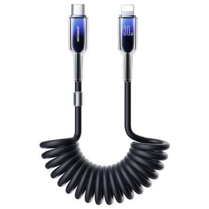 JOYROOM USB-C spiral cable - iPhone Lightning Crystal-Clear Series 30W 1.5m - black