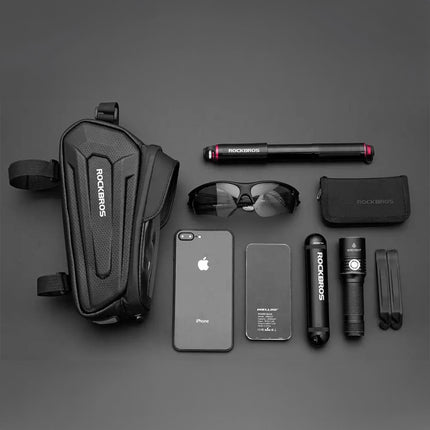 ROCKBROS Armored bicycle bag for a frame with a pocket for a phone, navigation, 1.7l + cover - black – image 6