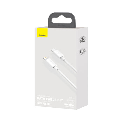 BASEUS 2x Simple Wisdom iPhone Lightning cable - USB-C 20W 1.5 m - white – image 8