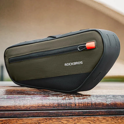 ROCKBROS Bicycle bag for a bicycle frame with a side pocket 1.7l - green and black – image 9