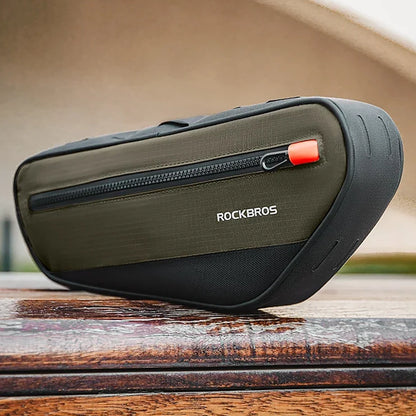 ROCKBROS Bicycle bag for a bicycle frame with a side pocket 1.7l - green and black – image 9