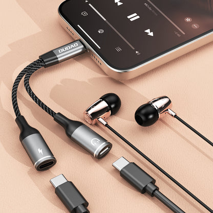DUDAO 2in1 USB-C splitter adapter for power and headphones - gray – image 5