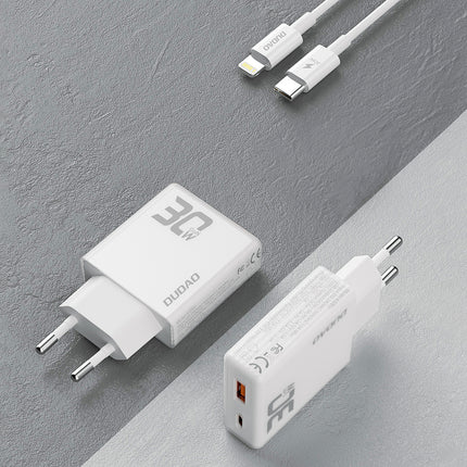 DUDAO GaN A30EUL 30W USB-A USB-C mains charger + USB-C - Lightning cable - white – image 3