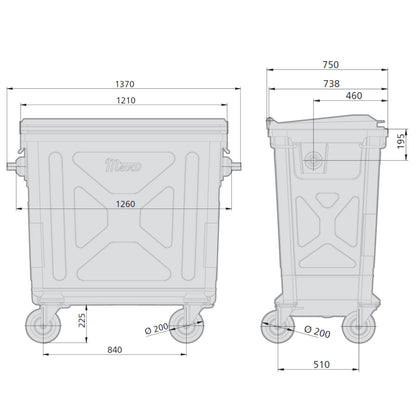 GSG24 Metal Steel Waste Container Garbage Ash Refractory EN 840-2 660L – image 2