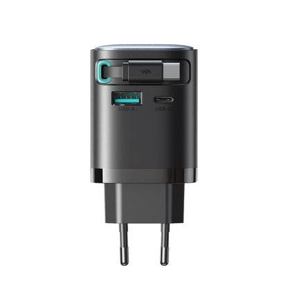 JOYROOM GaN 65W USB-A USB-C wall charger with built-in USB-C cable - black – image 3