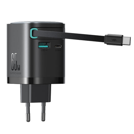 JOYROOM GaN 65W USB-A USB-C wall charger with built-in USB-C cable - black – image 6