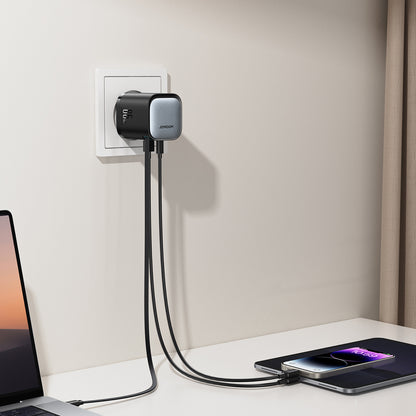 JOYROOM GaN 65W USB-A USB-C wall charger with built-in USB-C cable - black – image 7