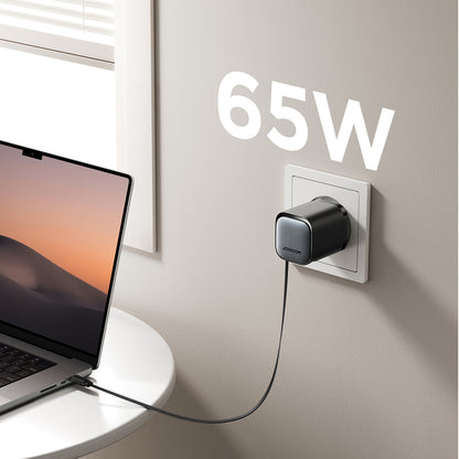 JOYROOM GaN 65W USB-A USB-C wall charger with built-in USB-C cable - black – image 8