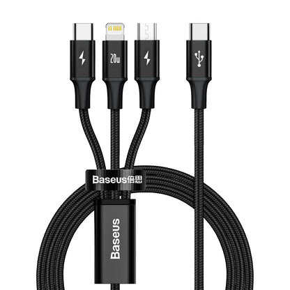 BASEUS 3in1 Cable USB-C - USB-C / iPhone Lightning / microUSB 20W PD 1.5m - black