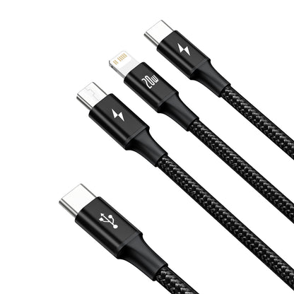 BASEUS 3in1 Cable USB-C - USB-C / iPhone Lightning / microUSB 20W PD 1.5m - black – image 2
