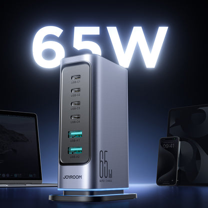JOYROOM Charging station GaN multiport charger 65W EU 4x USB-C and 2x USB-A - dark gray – image 7