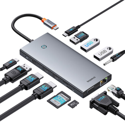BASEUS 13in1 HUB adapter PortalJoy Series USB-C HDMI DP VGA USB-A PD RJ45 SD TF AUX - gray – image 4