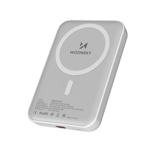 WOZINSKY Magnetic powerbank 10000 mAh with USB-C cable 25 cm - white