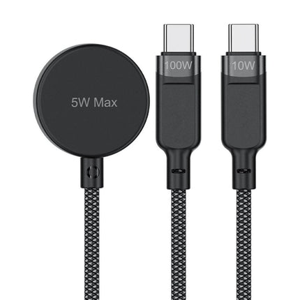 ACEFAST 3in1 Cable USB-C - 2x USB-C / Apple Watch Qi charger 480Mb/s 100W 1.2m - black – image 2