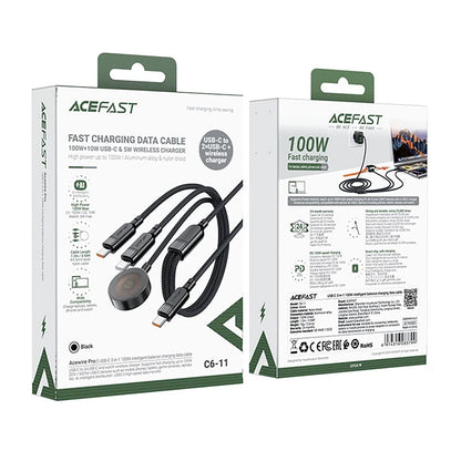 ACEFAST 3in1 Cable USB-C - 2x USB-C / Apple Watch Qi charger 480Mb/s 100W 1.2m - black – image 5