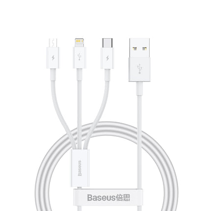 BASEUS 3in1 Cable Superior Series USB-A - USB-C / iPhone Lightning / micro USB 3.5A 0.5m - white