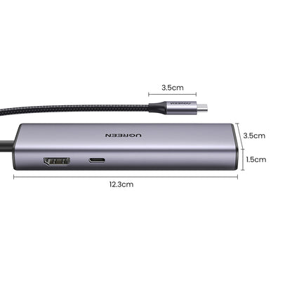 UGREEN HUB Adapter USB-C - USB-A / HDMI / RJ45 / SD and TF card reader / USB-C PD 100W - gray – image 3