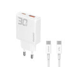 DUDAO GaN 30W USB-A - USB-C wall charger with USB-C cable - white